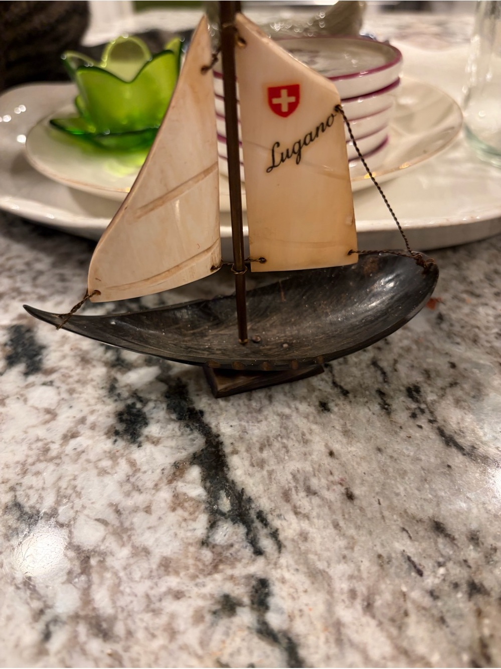 Decorative Sailboat Accent in Cream and Black